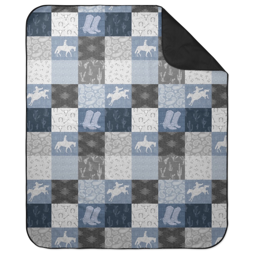 Lone Cowboy - Blue and Gray Picnic Blanket, Blue