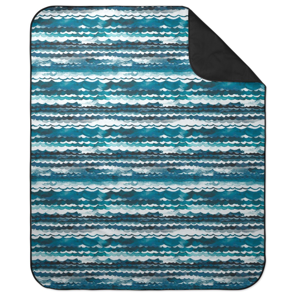 Sea Waves - Aqua Picnic Blanket, Blue