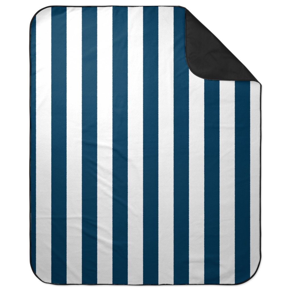 Cabana Stripe - Navy and White Picnic Blanket, Blue