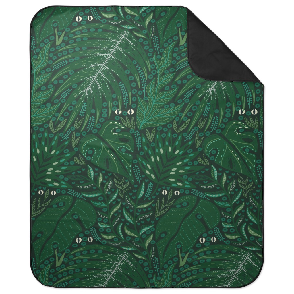 Hiding in Moody Tropical Leaves - Green Picnic Blanket, Green