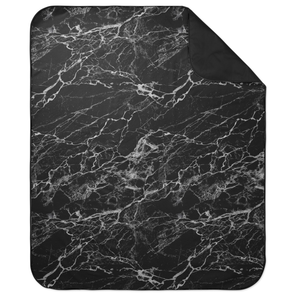 Faux Marble - Black Picnic Blanket, Black