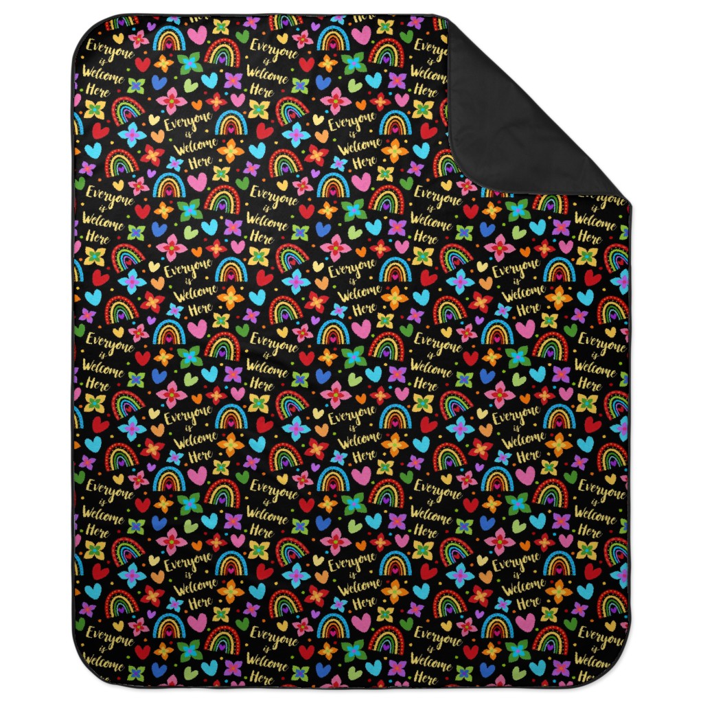 Everyone Is Welcome Here - Multi on Black Picnic Blanket, Multicolor