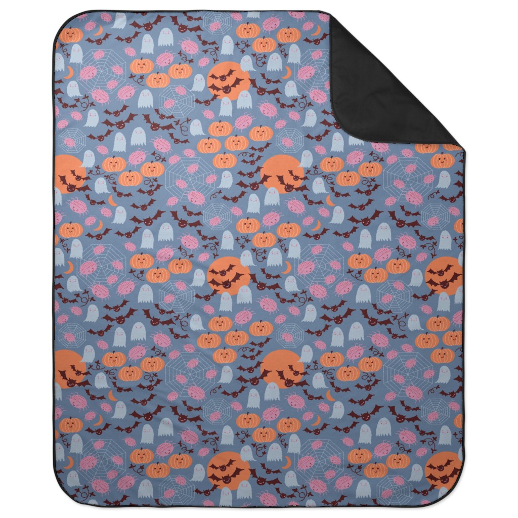 Cute Halloween - Blue and Orange Picnic Blanket, Multicolor
