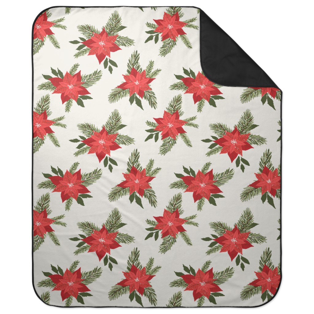 Poinsettia Christmas Flower Picnic Blanket, Beige, Pearl
