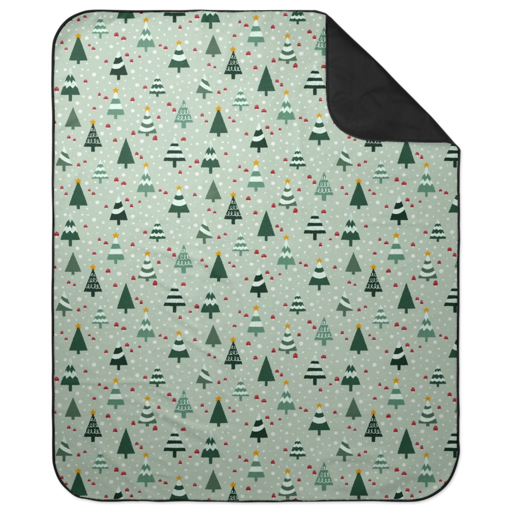 Christmas Forest - Green Picnic Blanket, Green