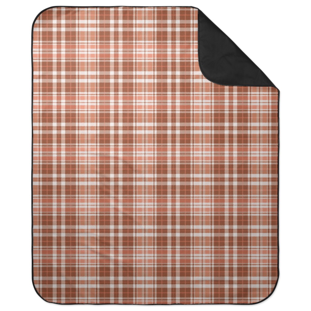 Pumpkin Spice Plaid Picnic Blanket, Brown, Brown