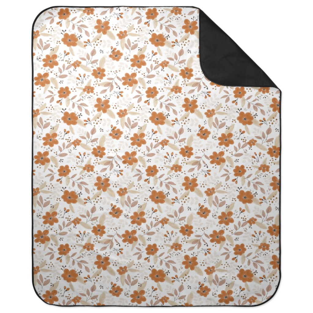 Fall Florals Picnic Blanket, Orange, Antique White