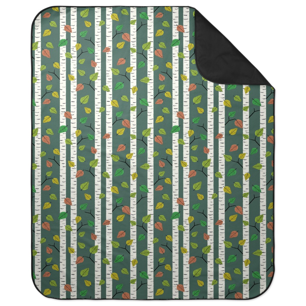 Autumn Birch Forest Picnic Blanket, Green, Classic Green