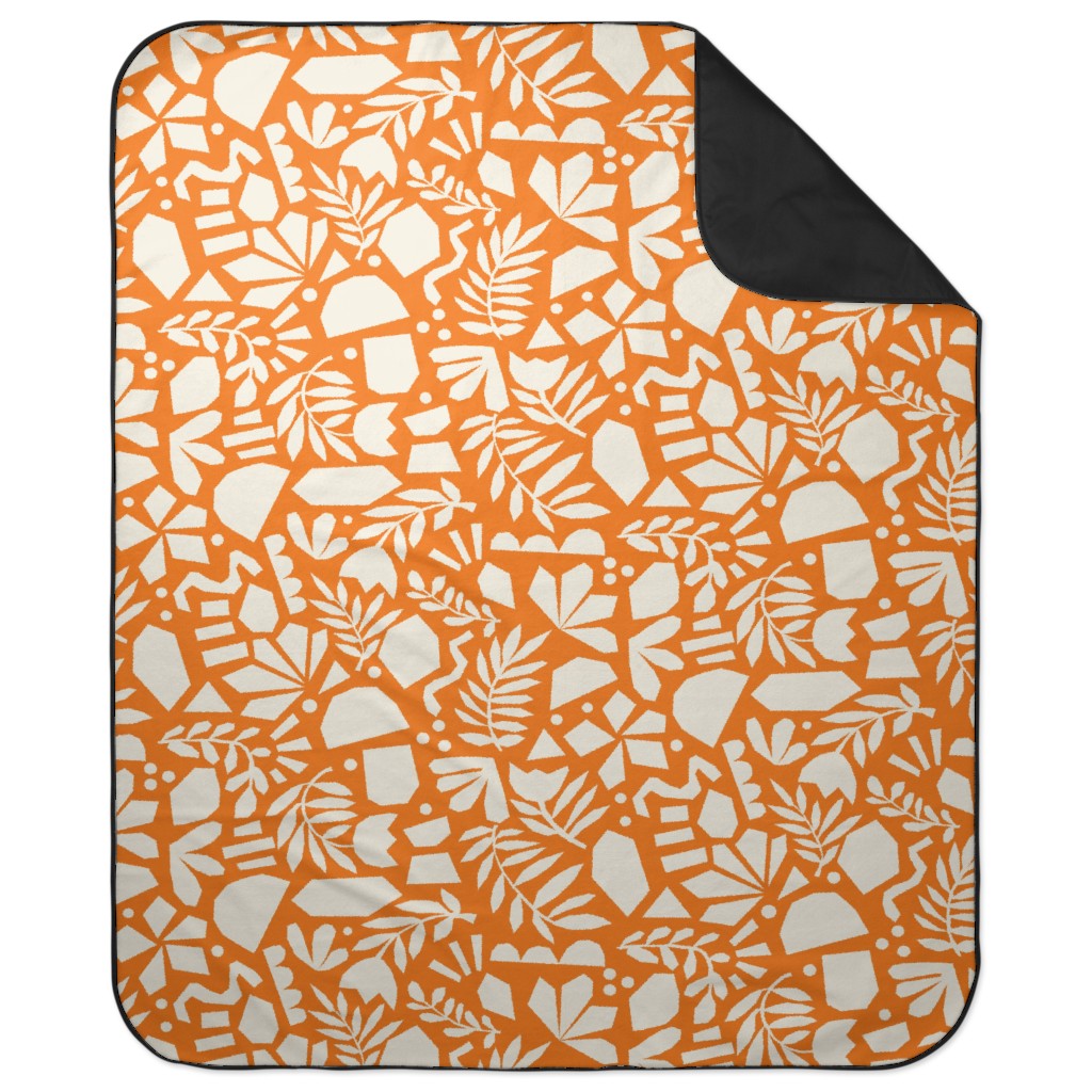 Paper Cut Floral Collage - Orange Picnic Blanket, Orange