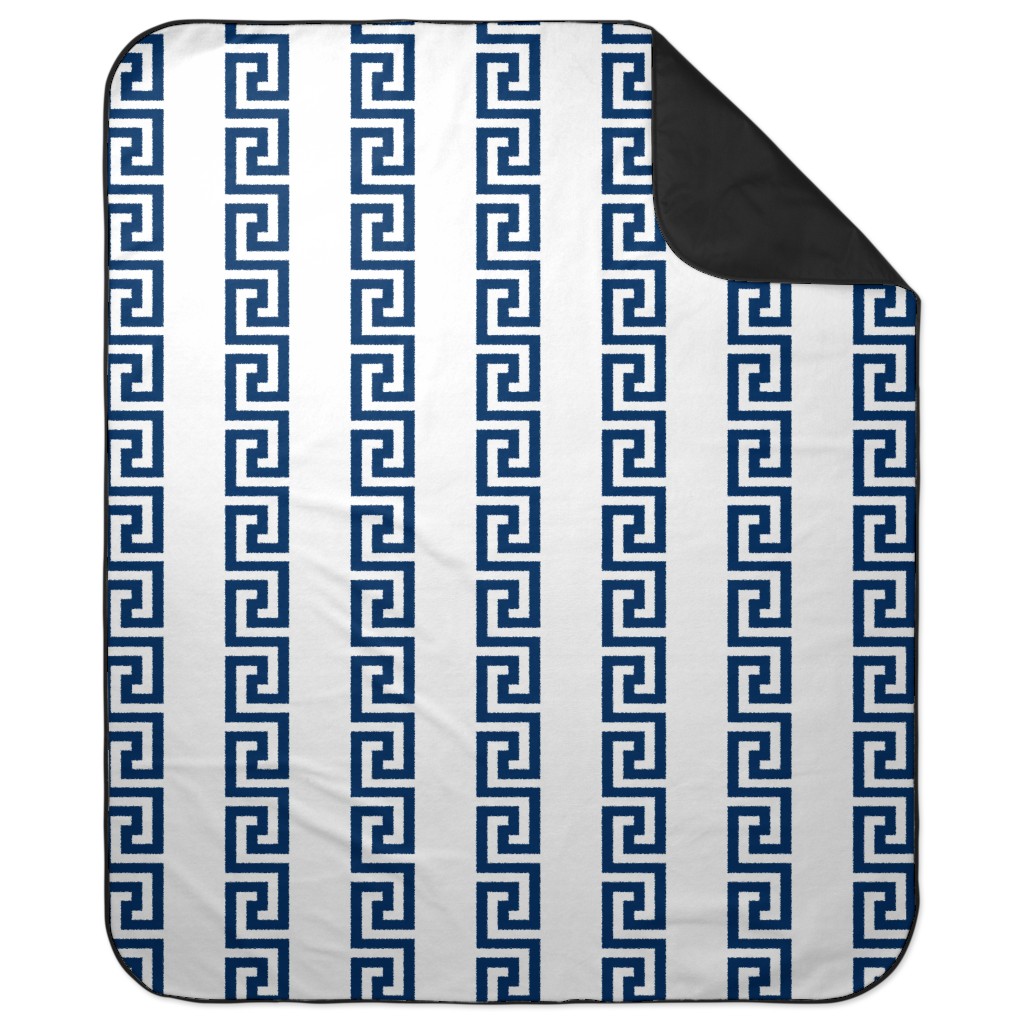 Greek Key - Navy Picnic Blanket, Blue