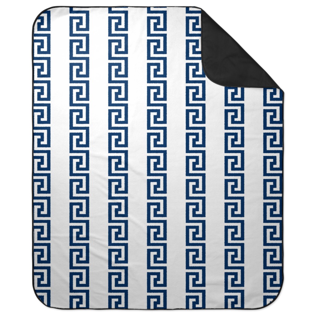 Greek Key - Navy Picnic Blanket, Blue, True Blue
