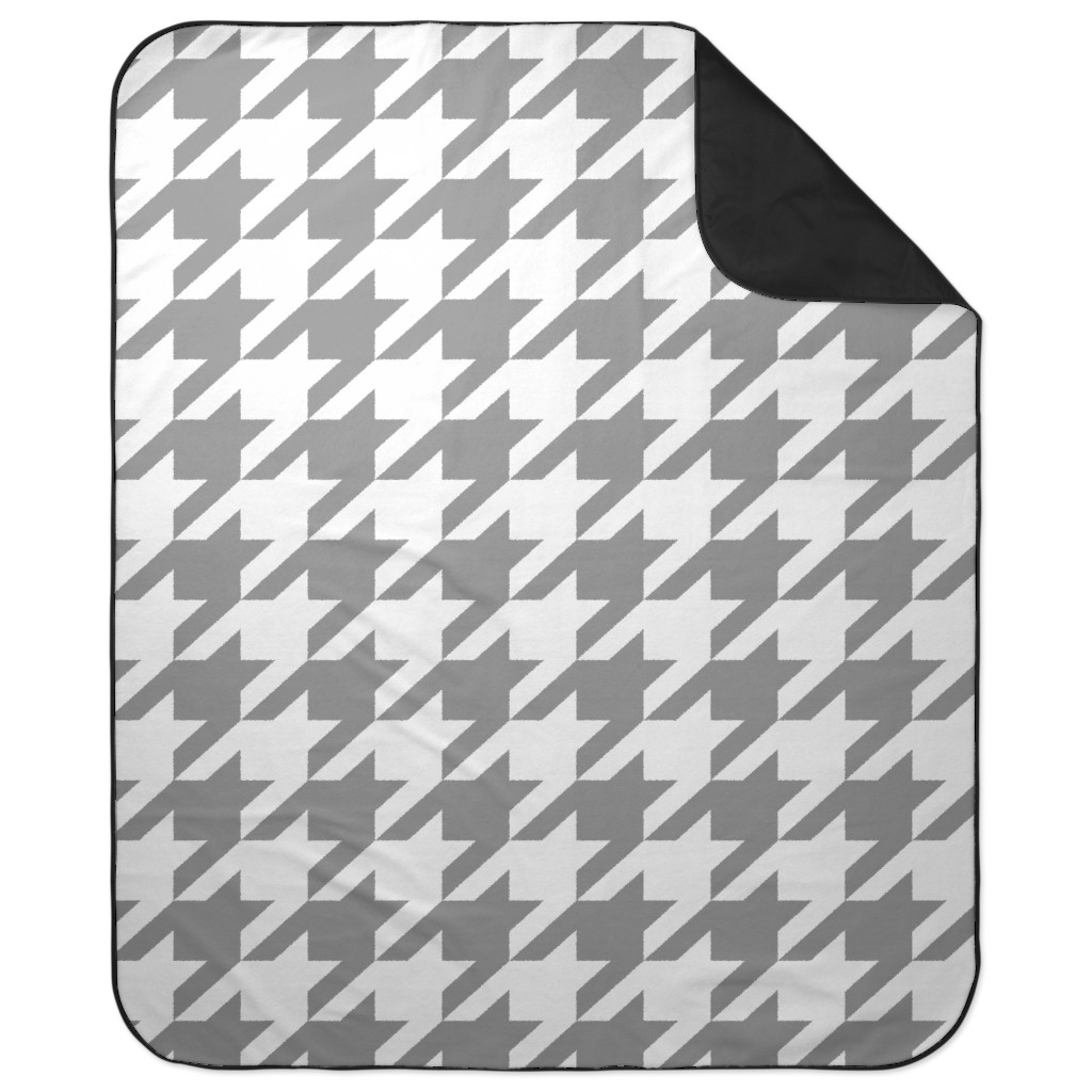 Modern Houndstooth Check - Grey and White Picnic Blanket, Gray