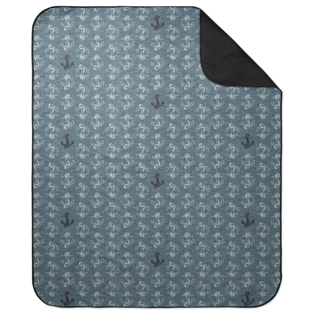 Anchors Away - Textured Blue Picnic Blanket, Blue