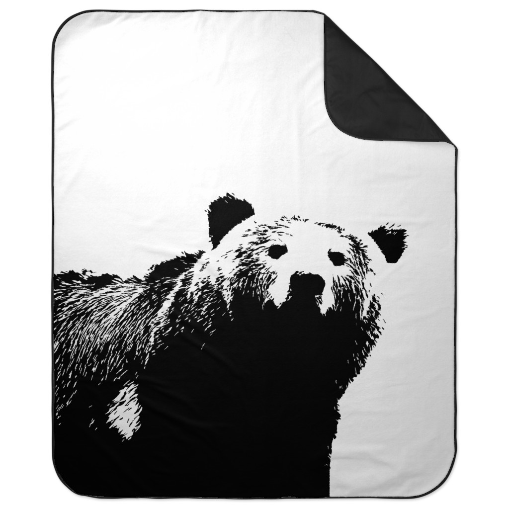 Bear - Black and White Picnic Blanket, Black, Black