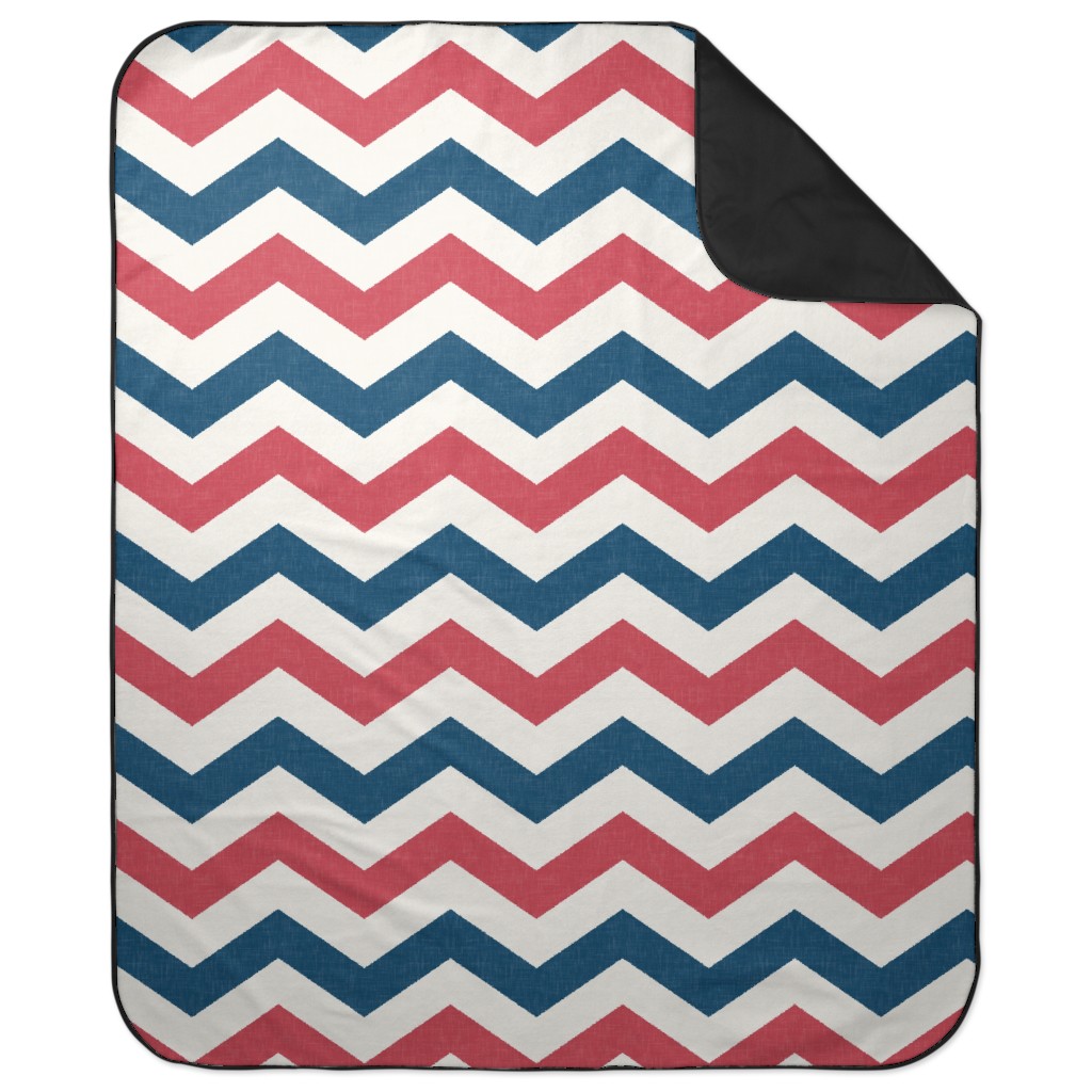 Bold Chevron - Red and Blue Picnic Blanket, Multicolor
