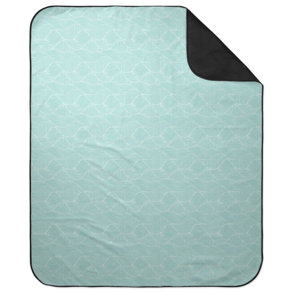 Dunes Geometric Waves - Light Aqua Picnic Blanket, Blue