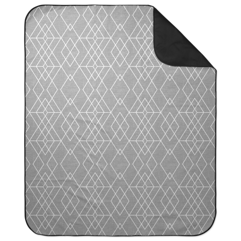 Geometric Grid - Gray Picnic Blanket, Gray, Gray