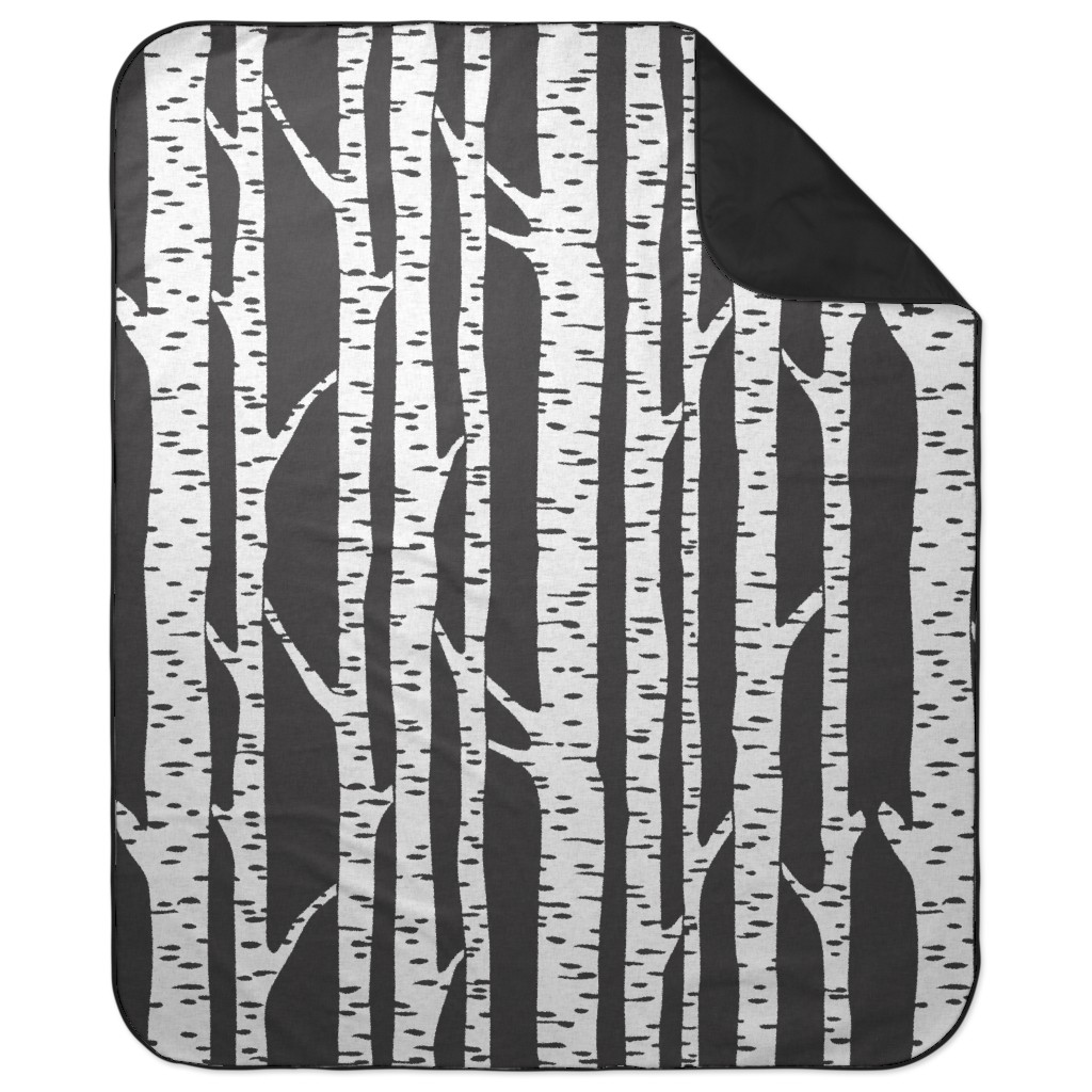 Birch - Black Picnic Blanket, Gray, Gray