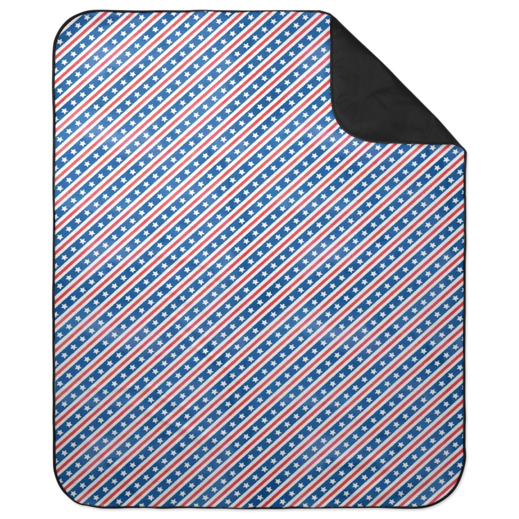 Stars & Stripes - Diagonal Picnic Blanket, Blue, True Blue