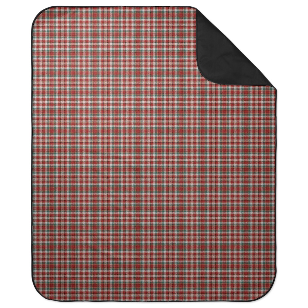 Fuzzy Look Christmas Plaid - Red and Green Picnic Blanket, Red
