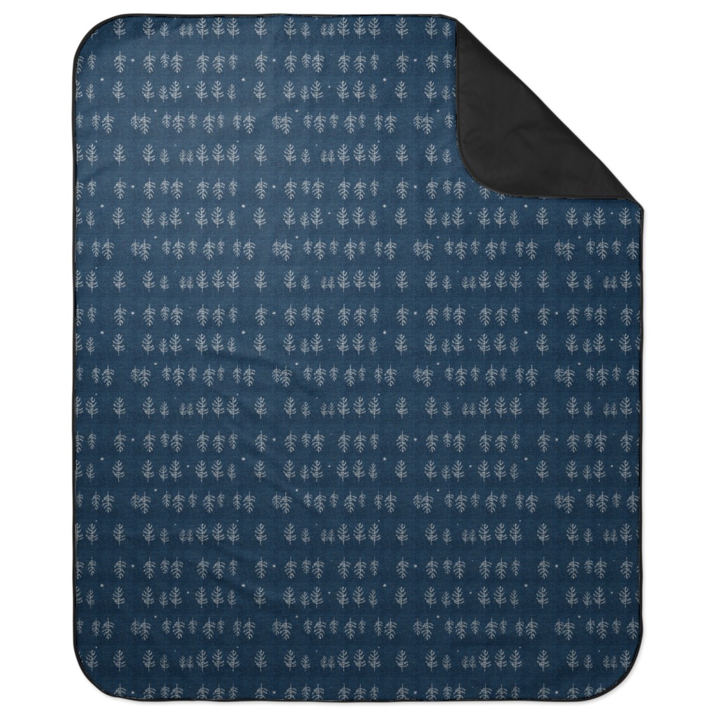 Arctic Night Forest - Navy Picnic Blanket, Blue