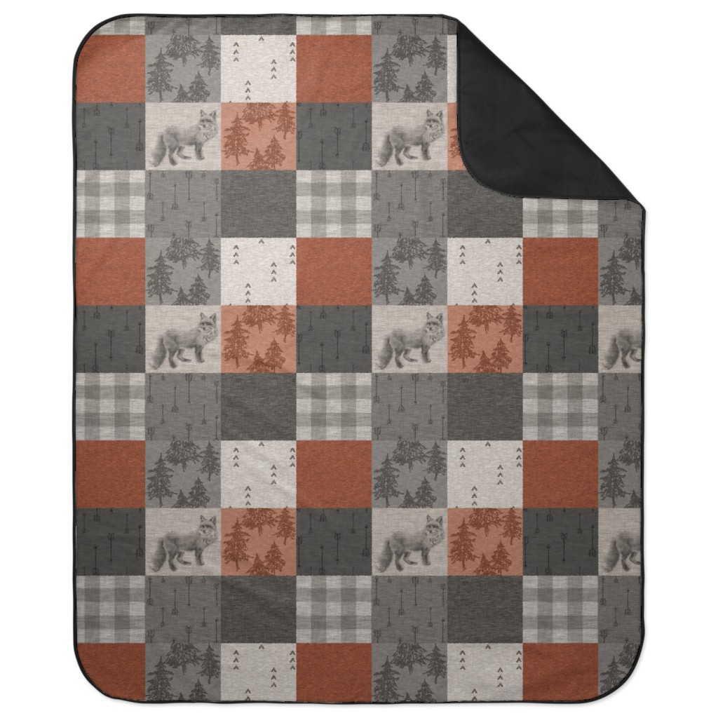 Fox and Arrows - Rust and Grey Picnic Blanket, Gray