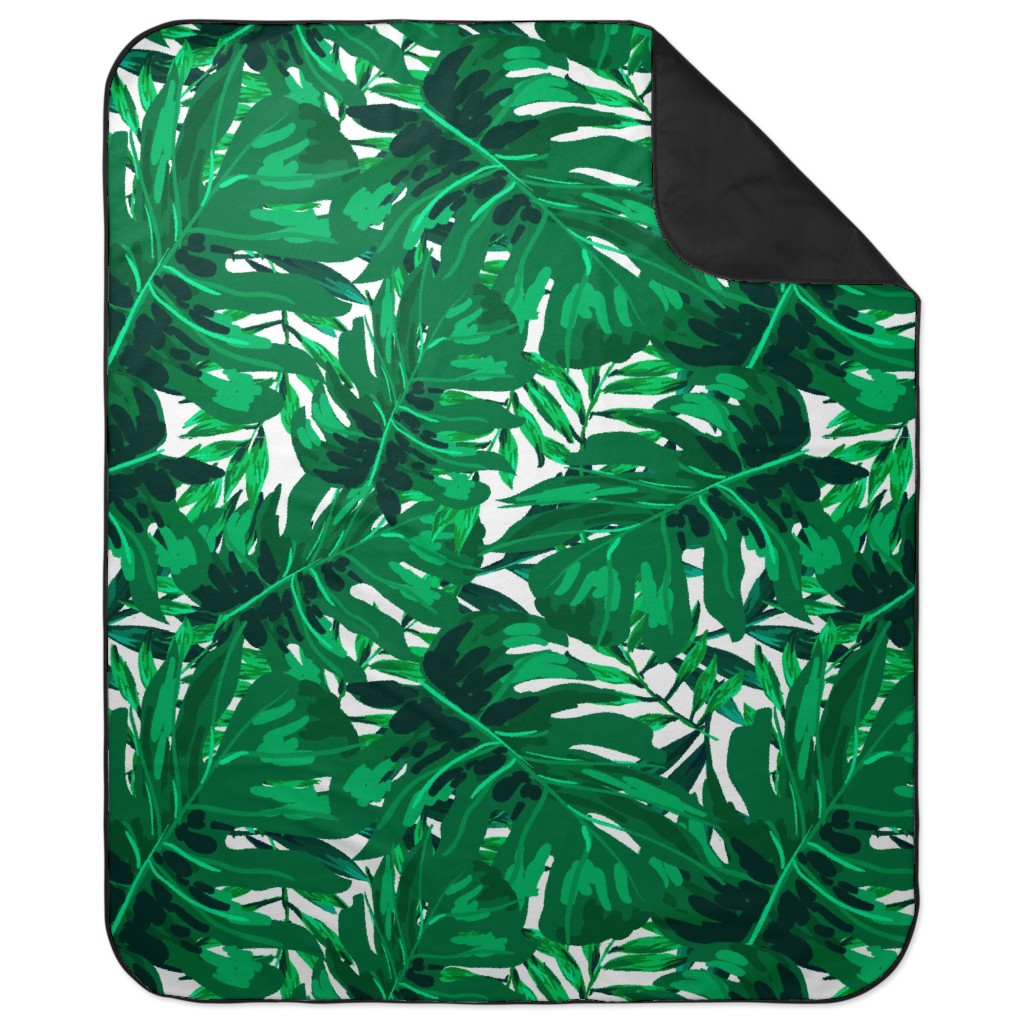 Tropical Leaves - Bright Green Picnic Blanket, Green