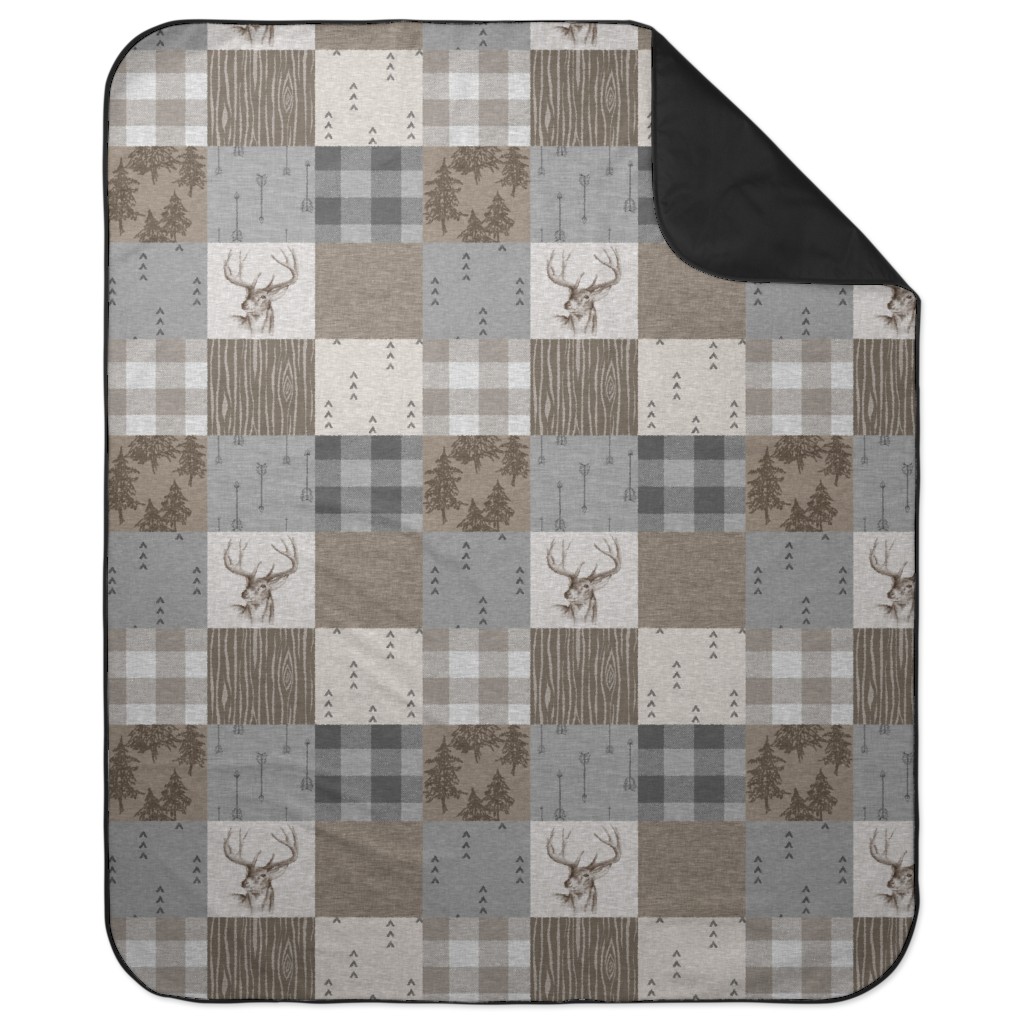 Rustic Buck - Brown and Grey Picnic Blanket, Brown