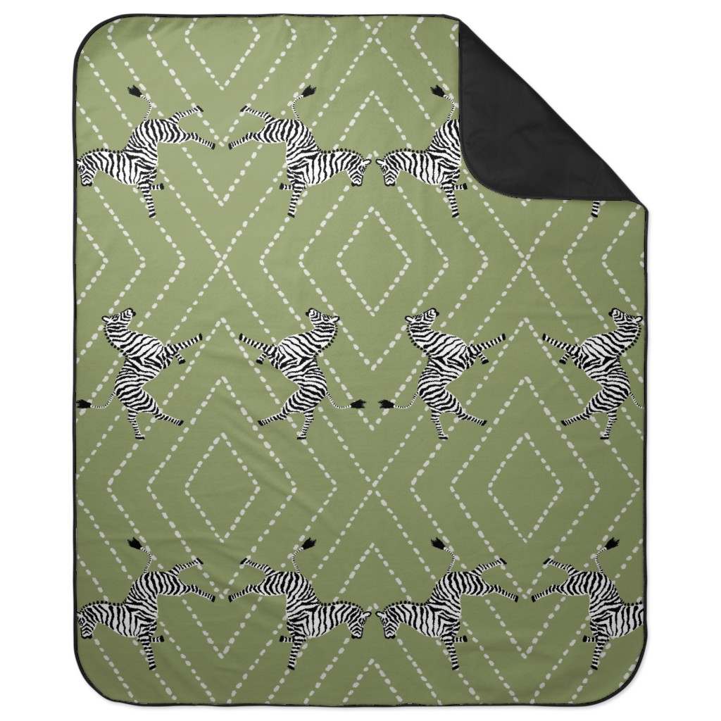 Diamond Dash Zebras - Olive Picnic Blanket, Green