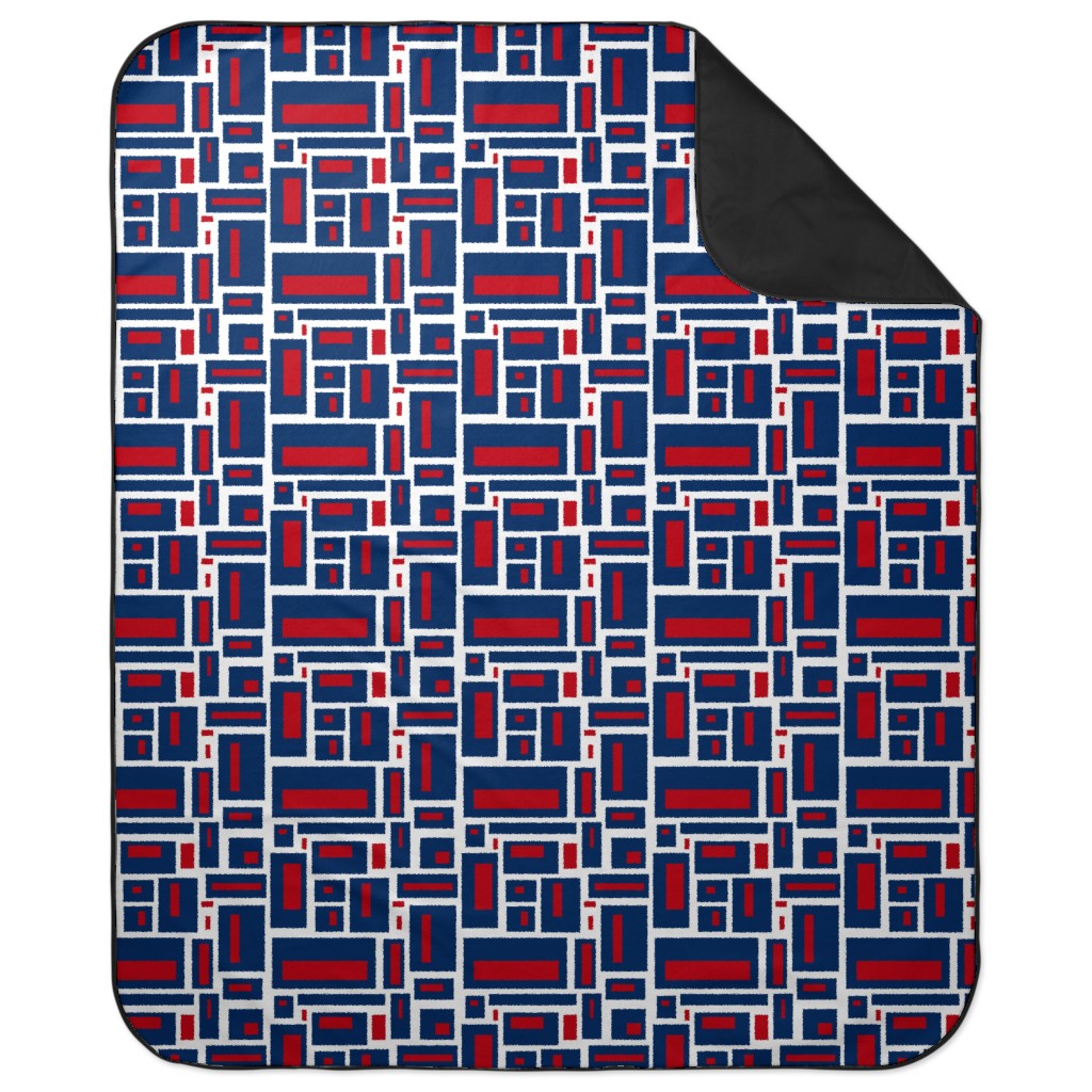 Geometric Rectangles in Red, White and Blue Picnic Blanket, Blue, True Blue
