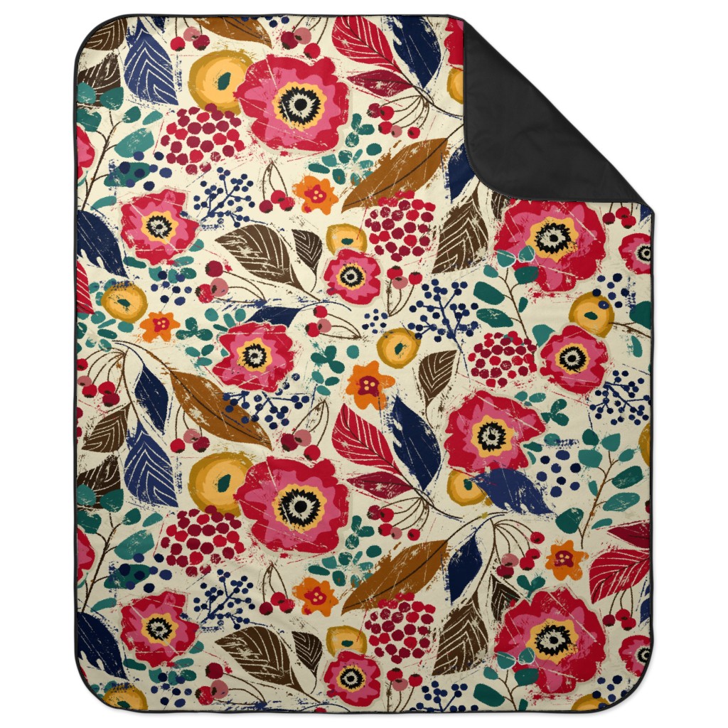 Botanical Woodcut - Multi Picnic Blanket, Multicolor