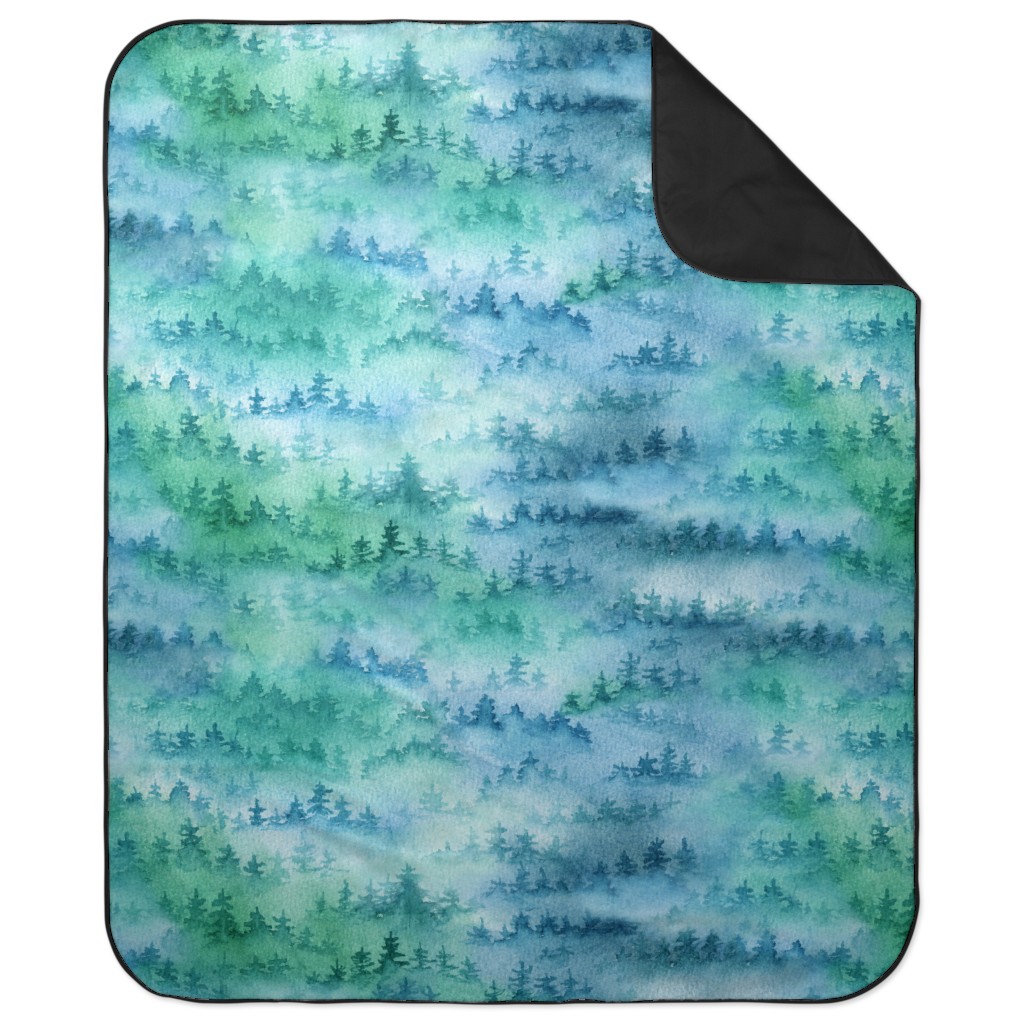 Foggy Forest - Blue and Green Picnic Blanket, Green, Classic Green