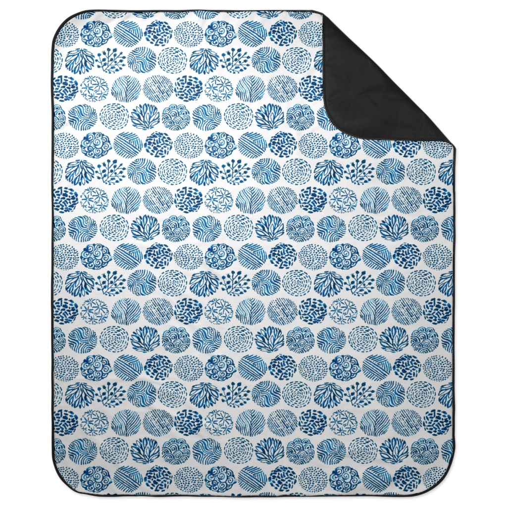 Watercolor Circles of Nature - Blue Picnic Blanket, Blue