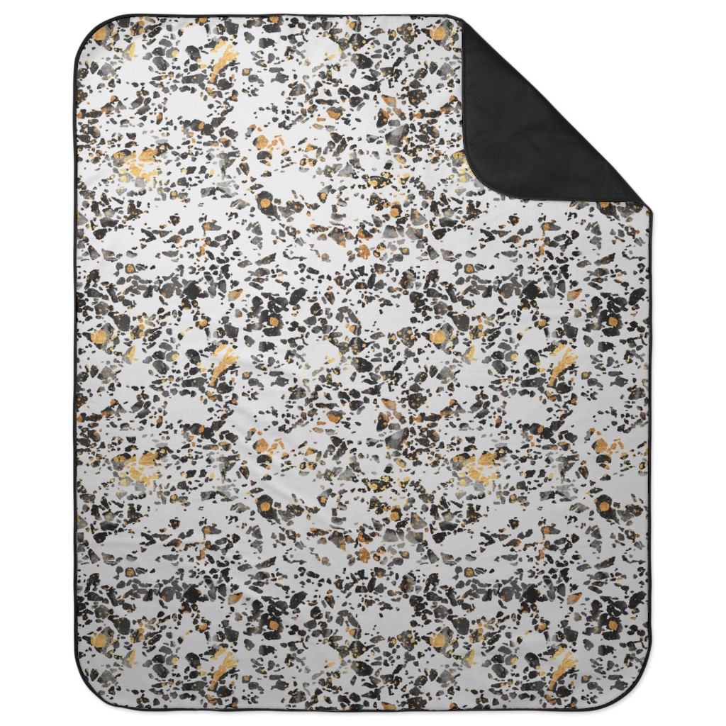 Gold Speckled Terrazzo Picnic Blanket, Black