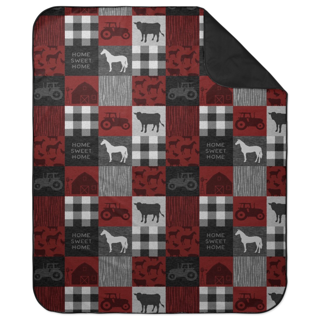 Home Sweet Home Farm - Red and Black Picnic Blanket, Red