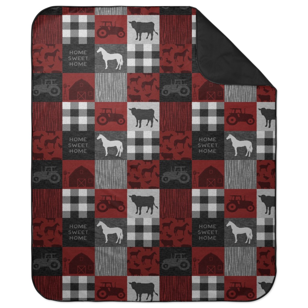 Home Sweet Home Farm - Red and Black Picnic Blanket, Red, Red