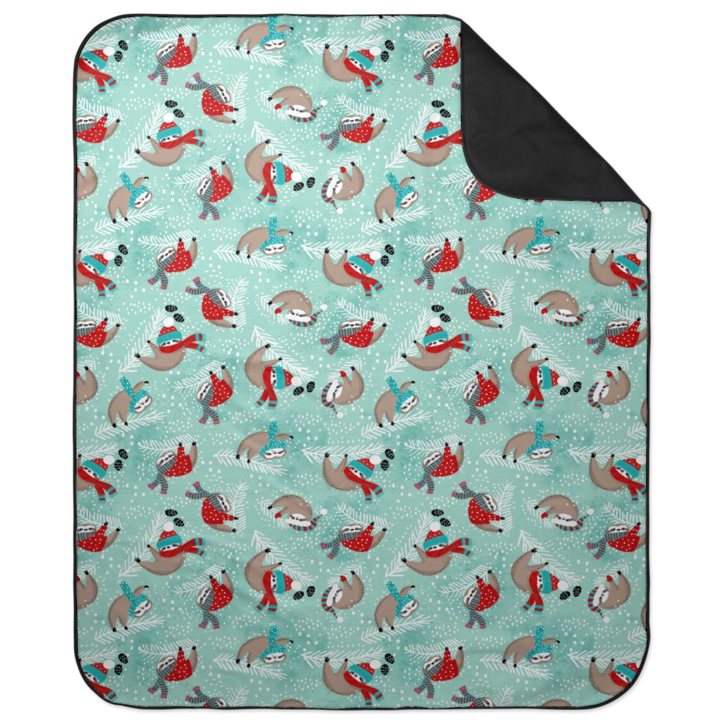 Snowy Sloths! Picnic Blanket, Multicolor