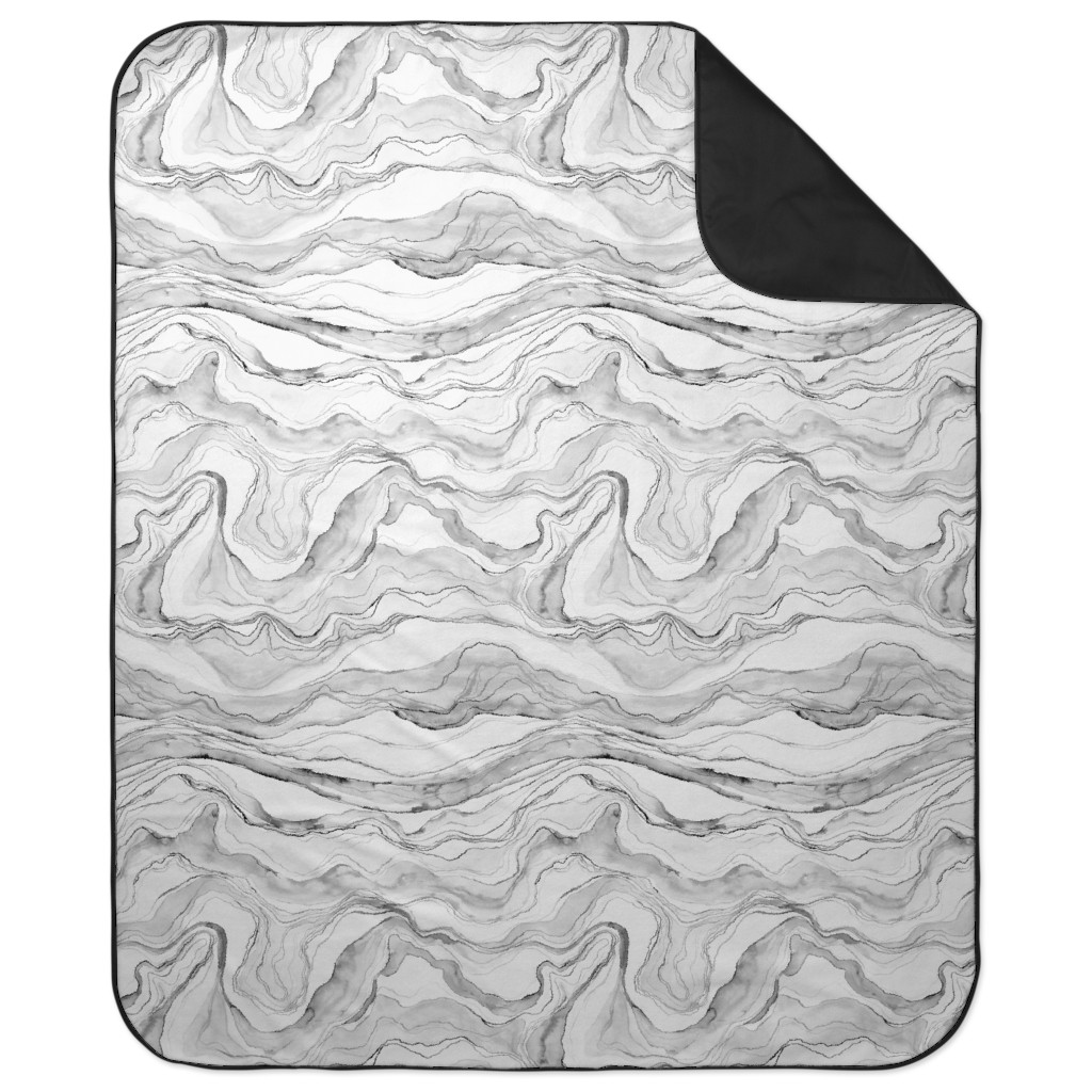 Watercolor Marble Picnic Blanket, Gray