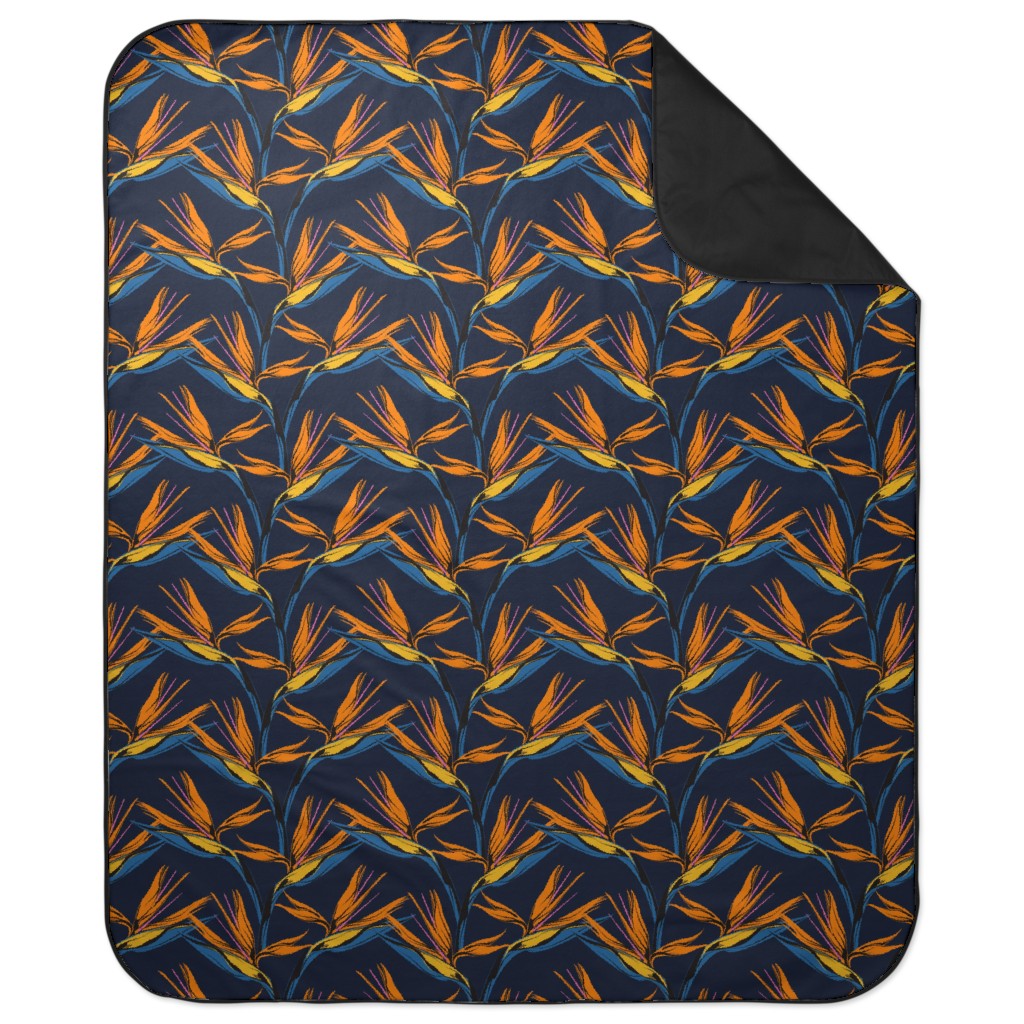 Bird of Paradise Picnic Blanket, Blue, Silhouette