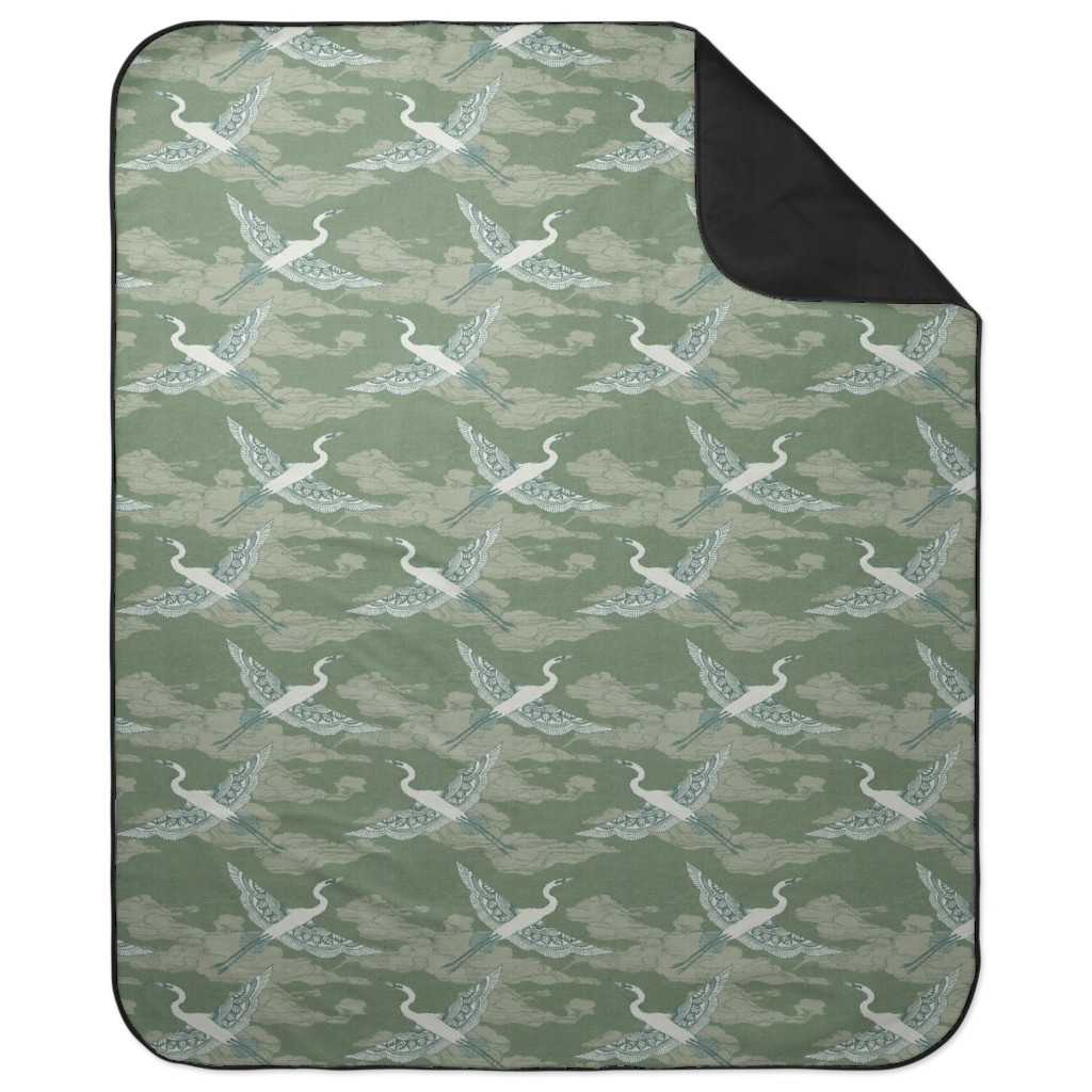 Egrets - Green Picnic Blanket, Green