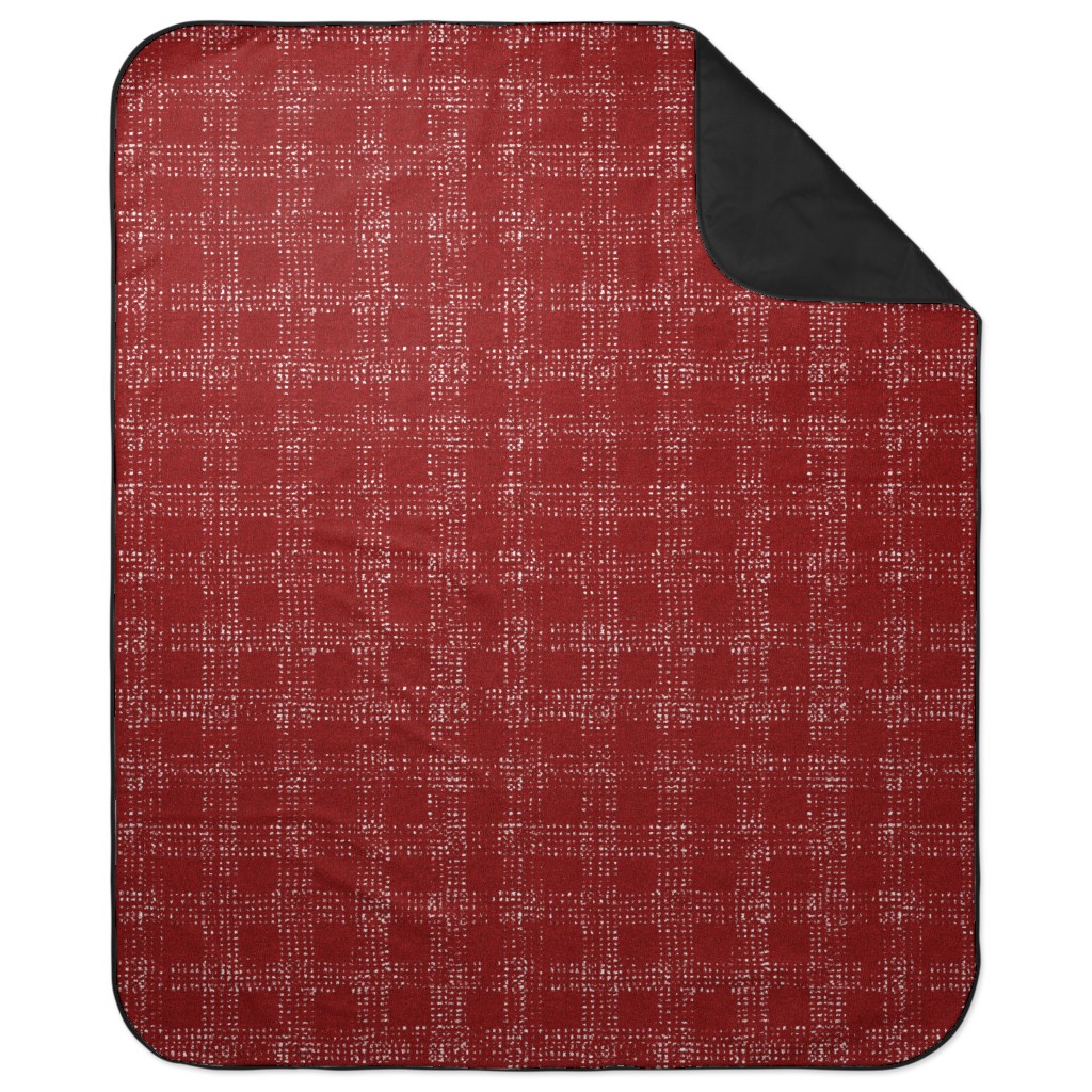 Mud Cloth Plaid - Red and White Picnic Blanket, Red