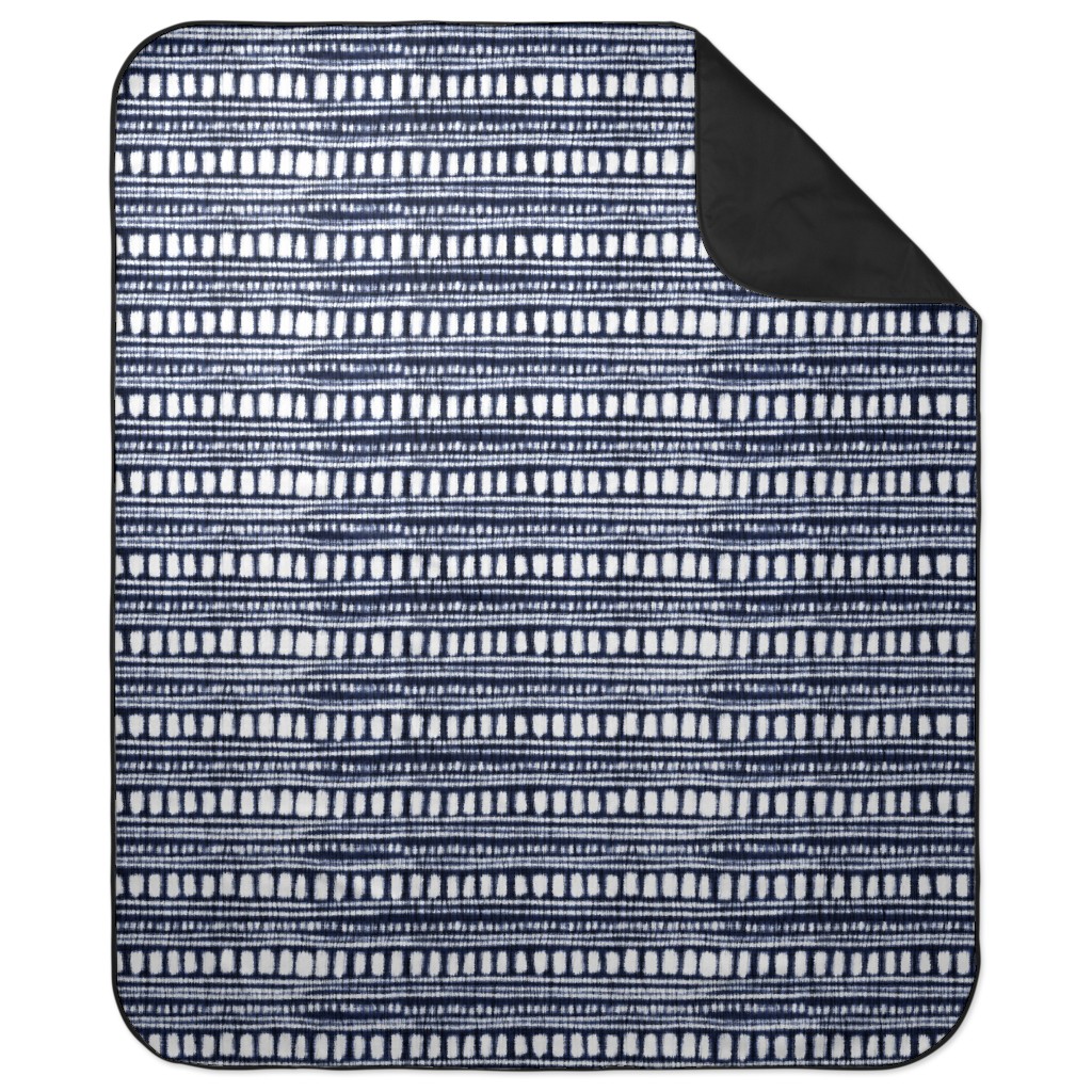 Shibori - Organic and Loose Lines and Dots Picnic Blanket, Blue