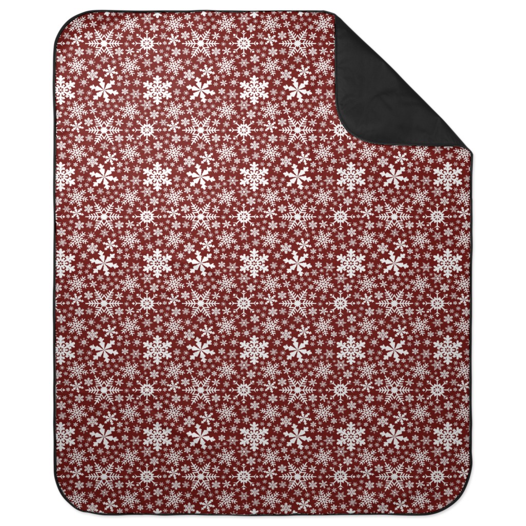 Christmas White Snowflakes on Red Background Picnic Blanket, Red
