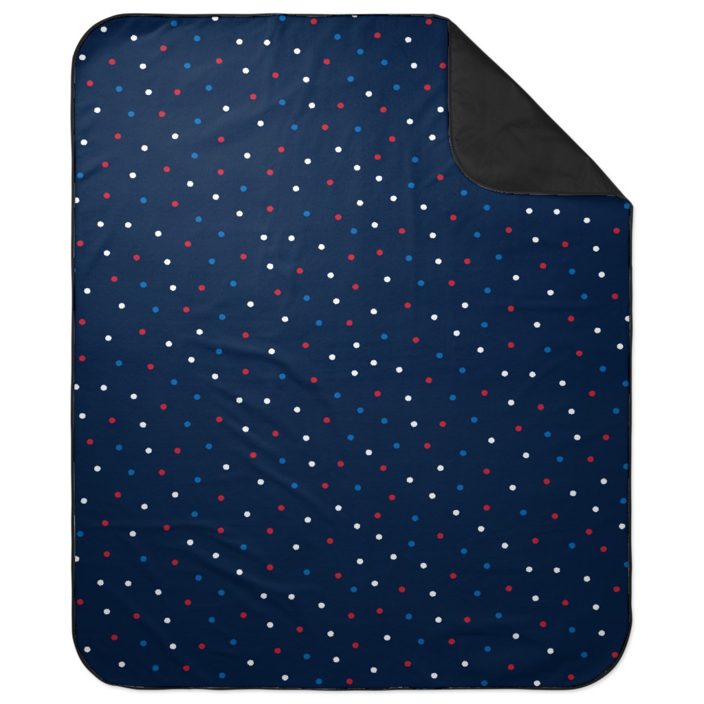 Mixed Polka Dots - Red White and Royal on Navy Blue Picnic Blanket, Blue