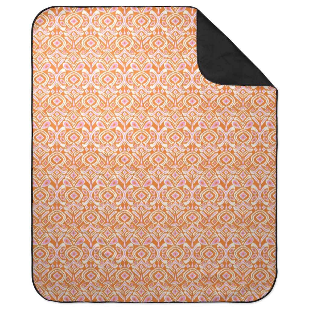 Ikat Flower - Orange and Pink Picnic Blanket, Orange