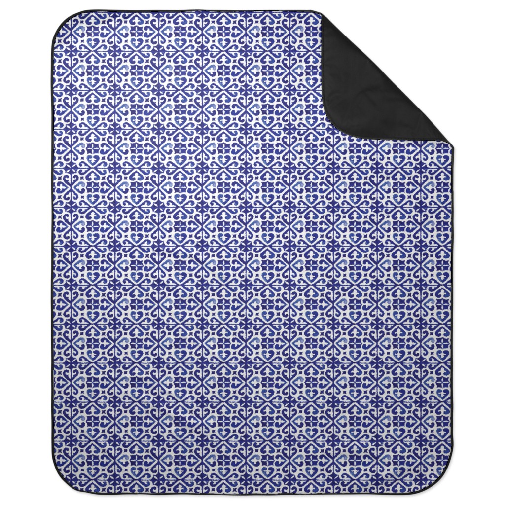 Lisbon Tiles Watercolor - Blue Picnic Blanket, Blue, True Blue