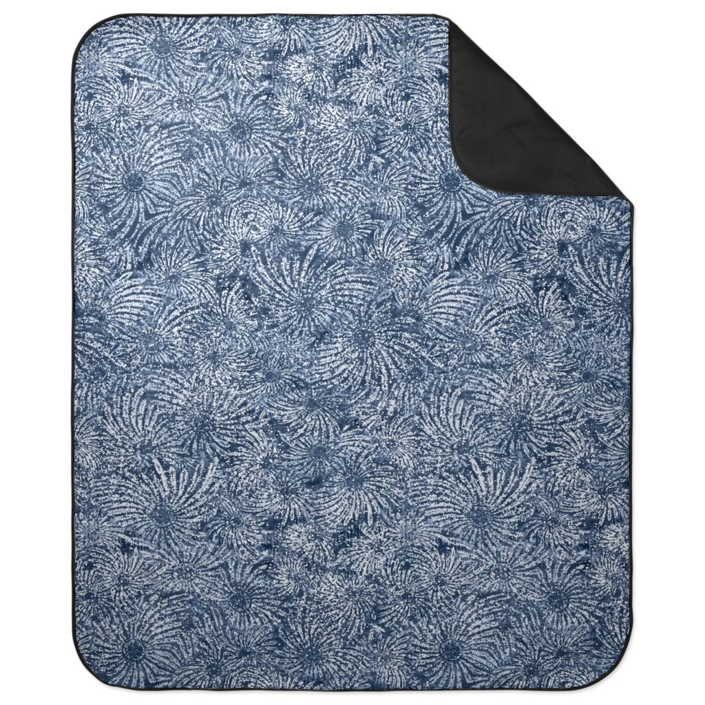 Shibori Floral Bursts - Navy Picnic Blanket, Blue