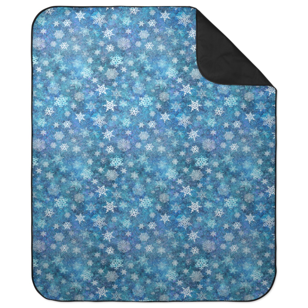 Whinsical Snowflakes Handpainted With Watercolors - Blue Picnic Blanket, Blue