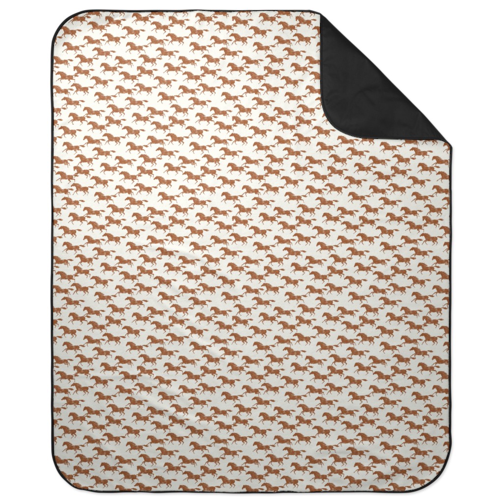 Wild Horses - Ginger on Cream Picnic Blanket, Brown