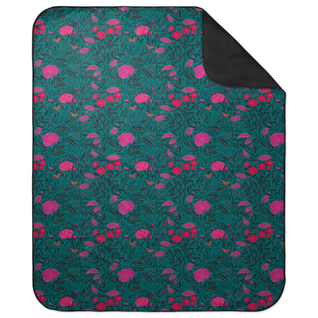 Modern Chintz Picnic Blanket, Green